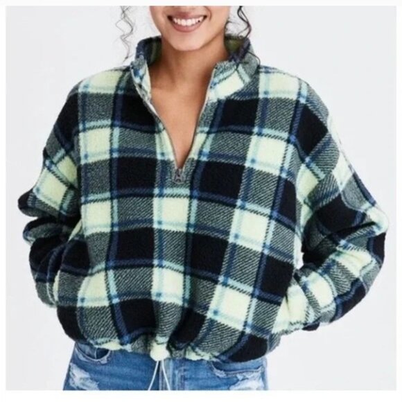 American Eagle Blue Fleece Cropped Quarter Zip Size S - Picture 5 of 5